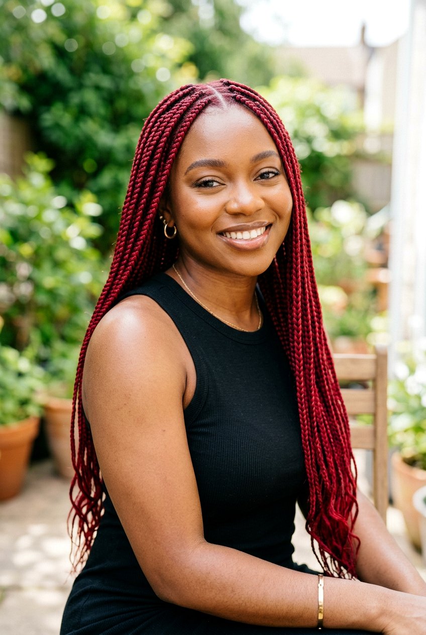 Red Knotless Braids - 20 black women knotless braid ideas - 20 black women knotless braid ideas