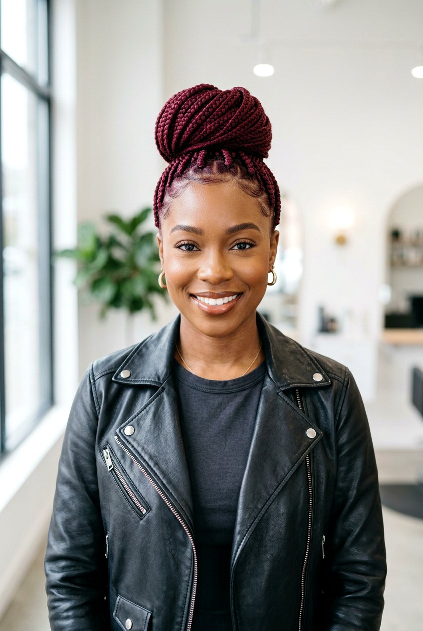 Red Knotless Braids Bun - 20 knotless braids bun for women - 20 knotless braids bun for women