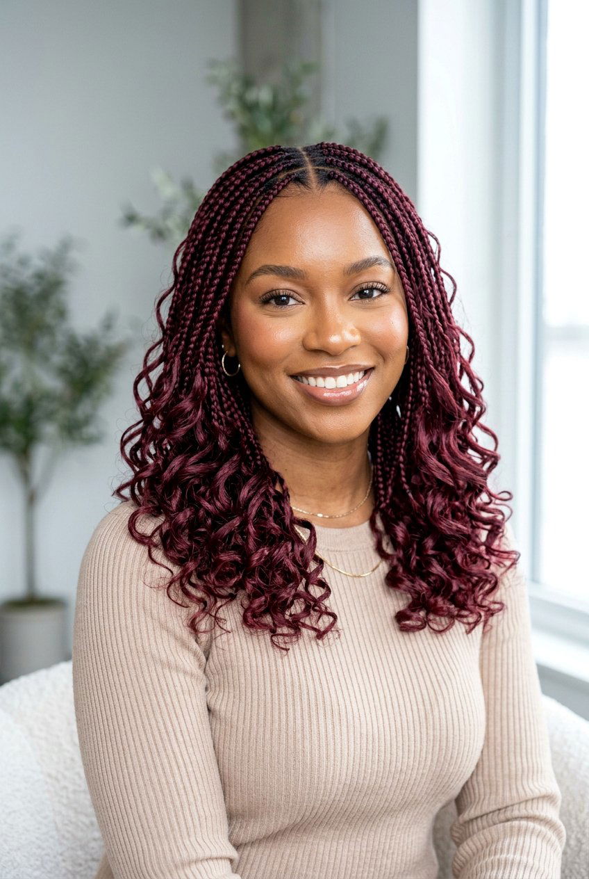 Red Knotless Braids Shoulder Length With Curls - 20 shoulder length knotless braids with curls - 20 shoulder length knotless braids with curls