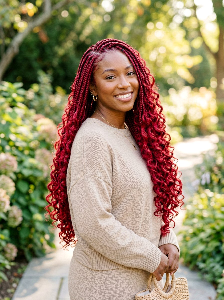 Red Knotless Braids With Curls - 20 knotless braids with curls - 20 knotless braids with curls