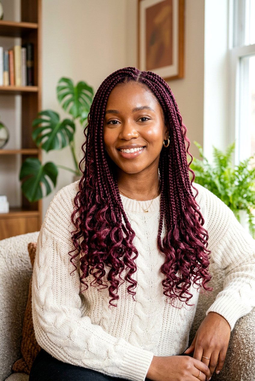 Red Knotless Braids With Curly Ends - 20 knotless braids with curly ends for women - 20 knotless braids with curly ends for women