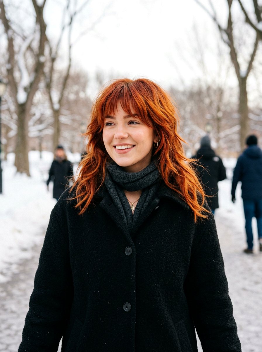 Red Layered Wolf Cut With Soft Bangs - 20 layered wolf cut with soft bangs - 20 layered wolf cut with soft bangs