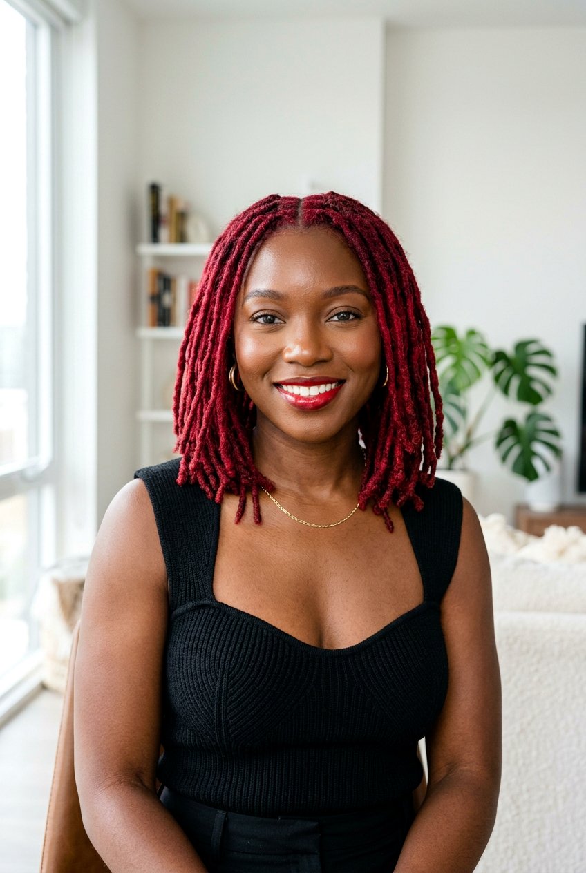 Red Loc Bob Middle Part - 20 loc bob with middle part - 20 loc bob with middle part