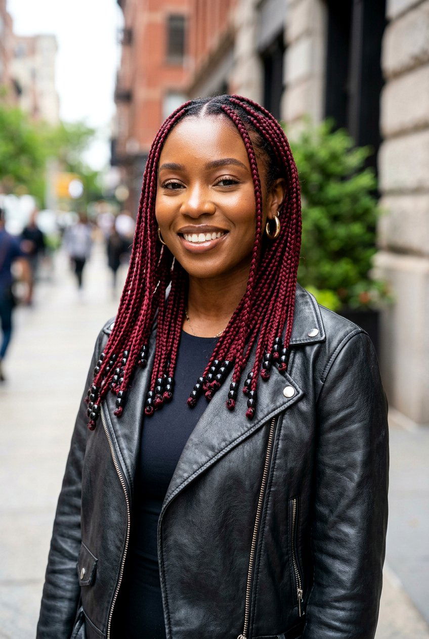 Red Medium Knotless Braids With Beads - 20 medium knotless braids with beads - 20 medium knotless braids with beads