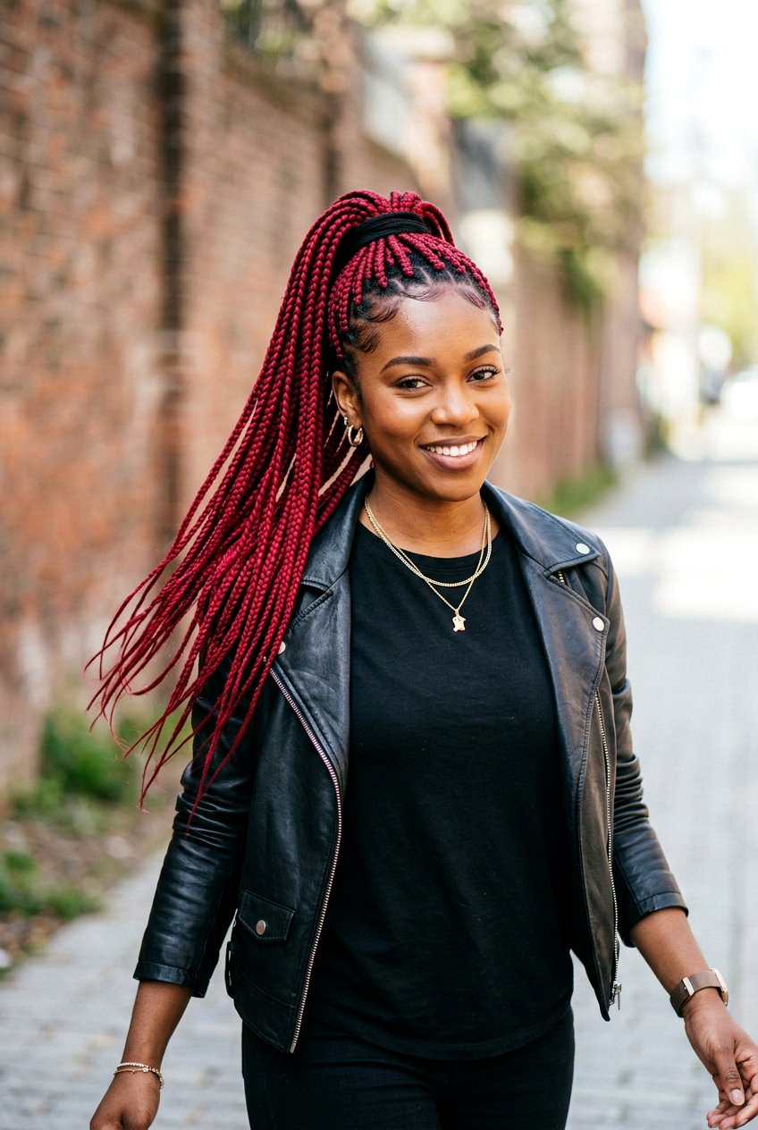 Red Medium Knotless Braids - 20 medium knotless braids styles - 20 medium knotless braids styles