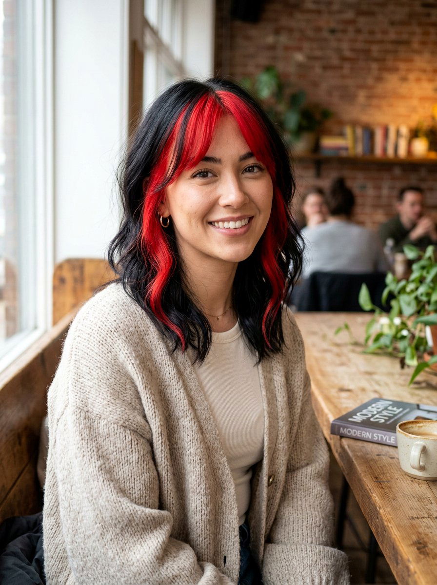 Red Money Piece Black Curtain Bangs Hair - 20 red money piece for black hair - 20 red money piece for black hair