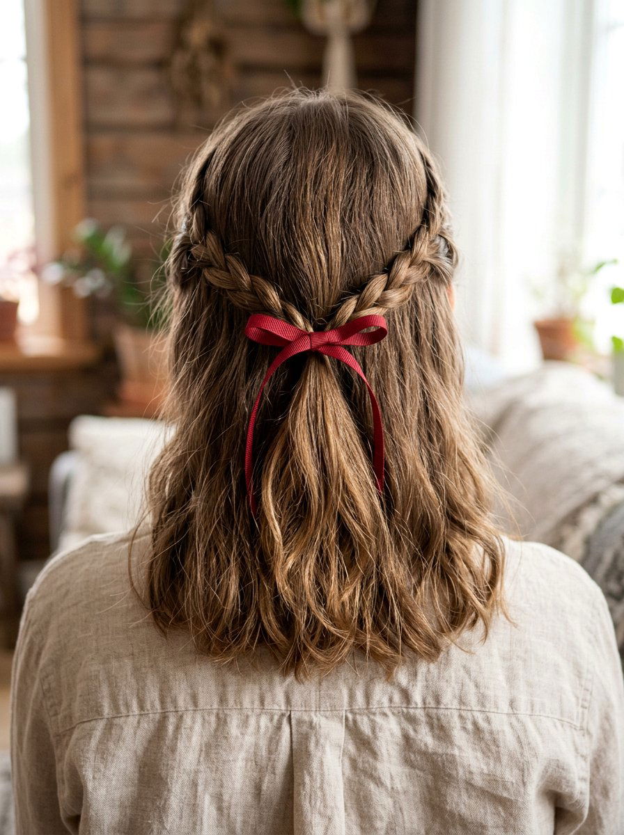 Red Ribbon Braid Tiebacks - 20 red ribbons for medium brown hair - 20 red ribbons for medium brown hair