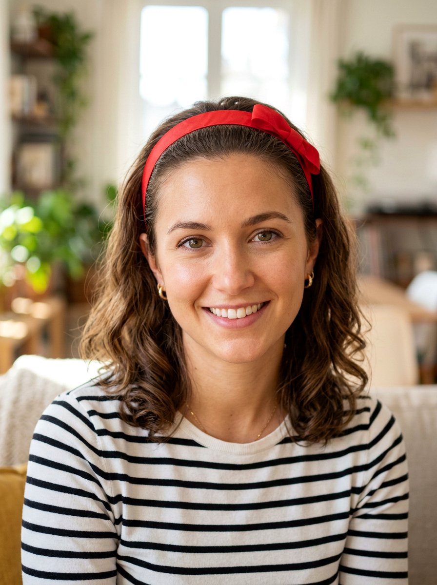 Red Ribbon Headband - 20 red ribbons for medium brown hair - 20 red ribbons for medium brown hair