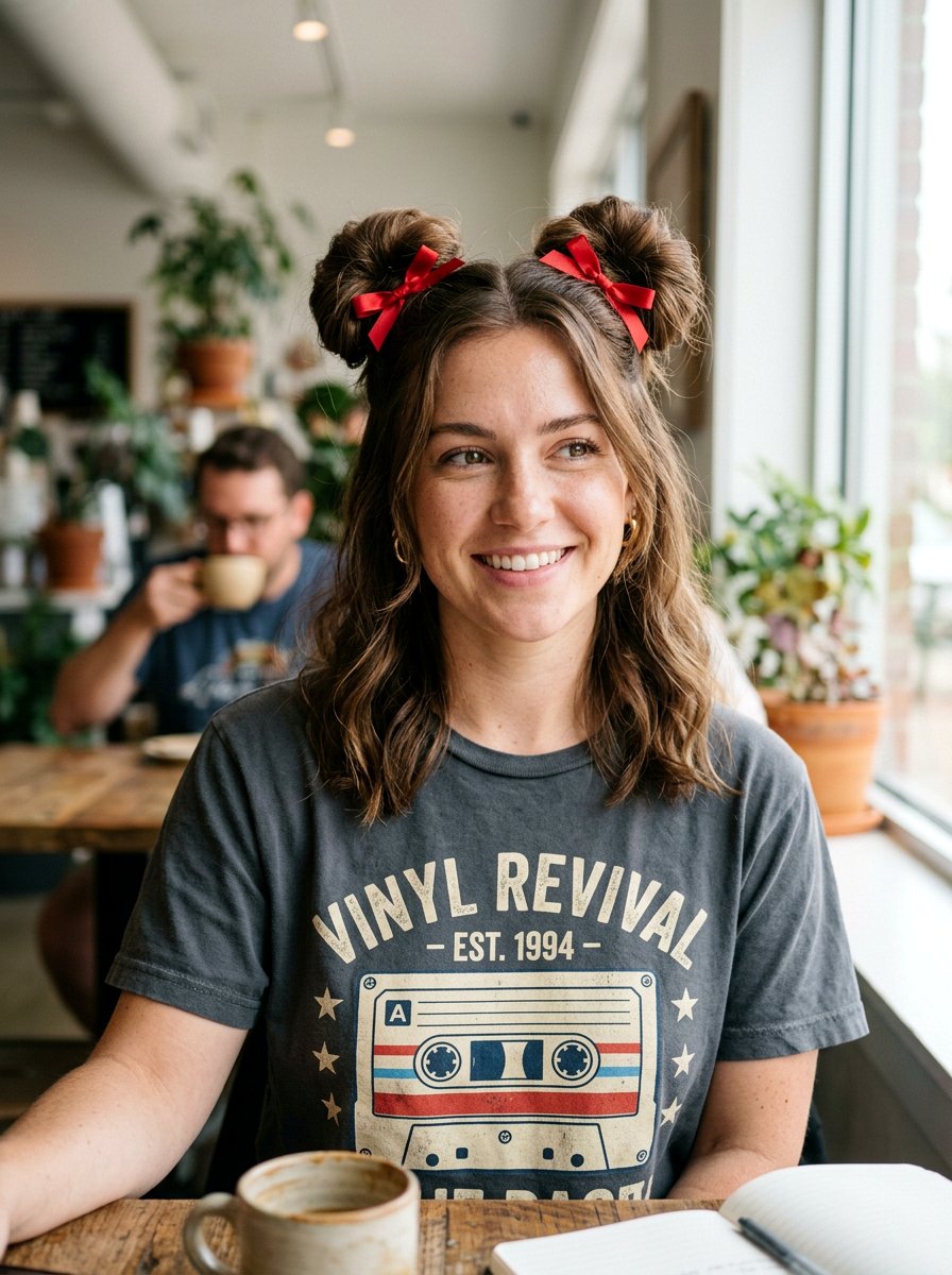 Red Ribbon Space Buns - 20 red ribbons for medium brown hair - 20 red ribbons for medium brown hair