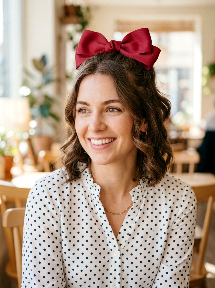 Red Ribbon Top Bow - 20 red ribbons for medium brown hair - 20 red ribbons for medium brown hair