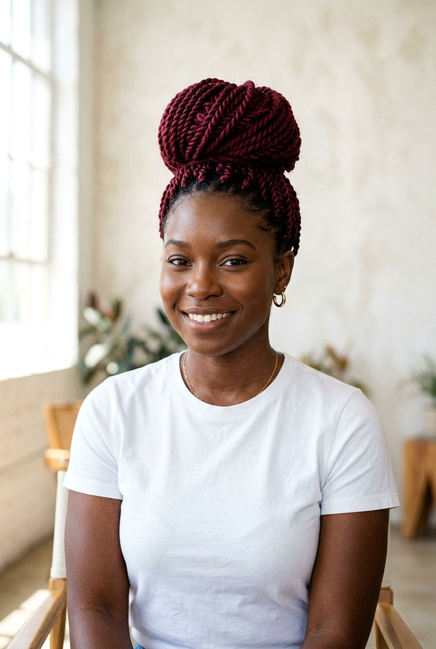 Red Senegalese Twist Bun - 20 senegalese twists bun for women - 20 senegalese twists bun for women