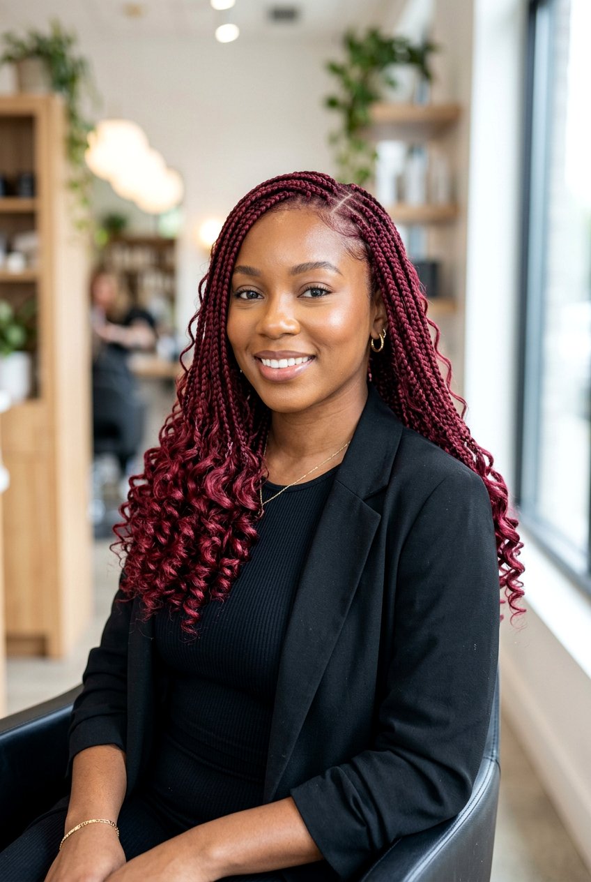 Red Small Knotless Braids With Curls - 20 small knotless braids with curls - 20 small knotless braids with curls