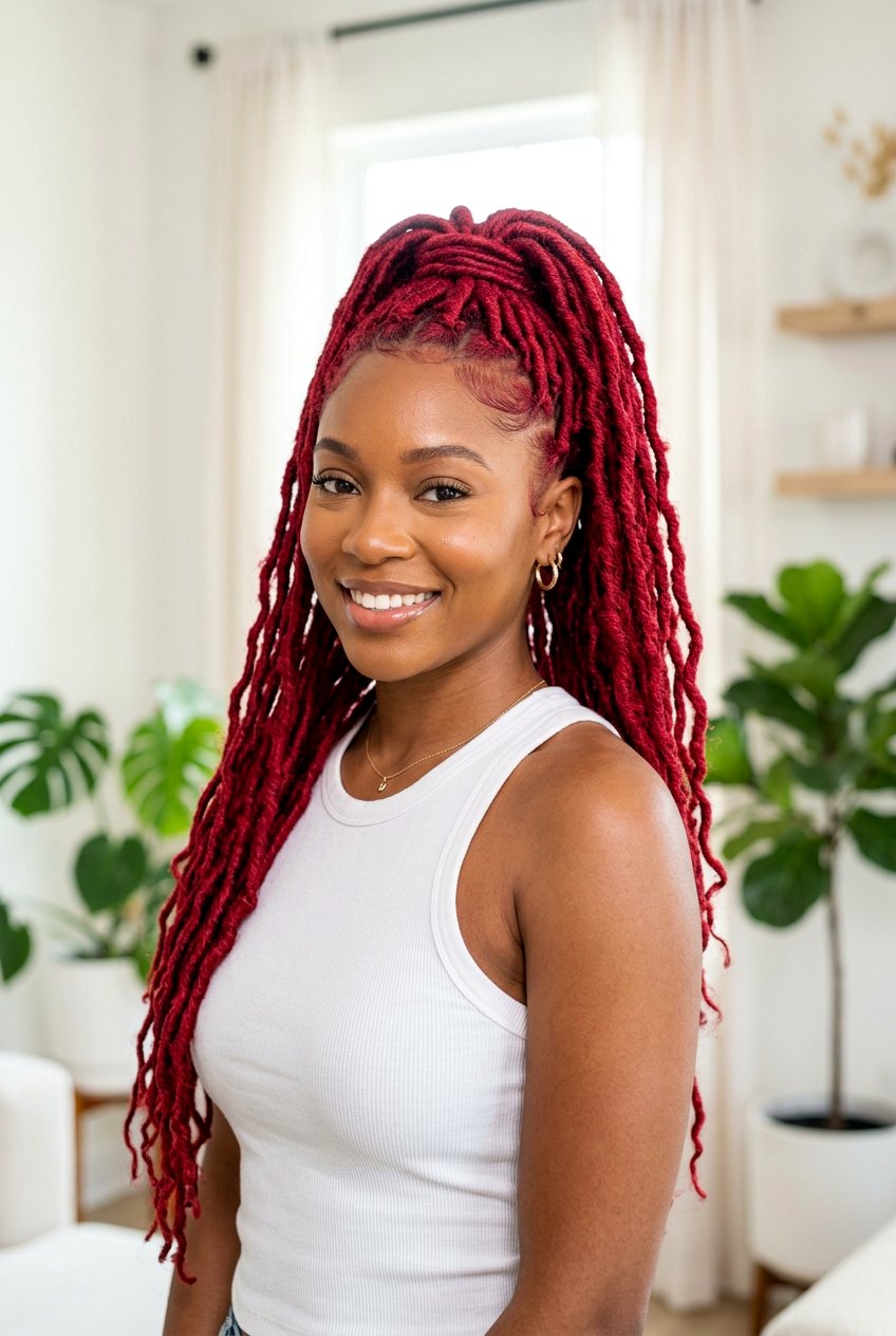 Red Soft Loc Ponytail - 20 soft loc ponytail hairstyles - 20 soft loc ponytail hairstyles