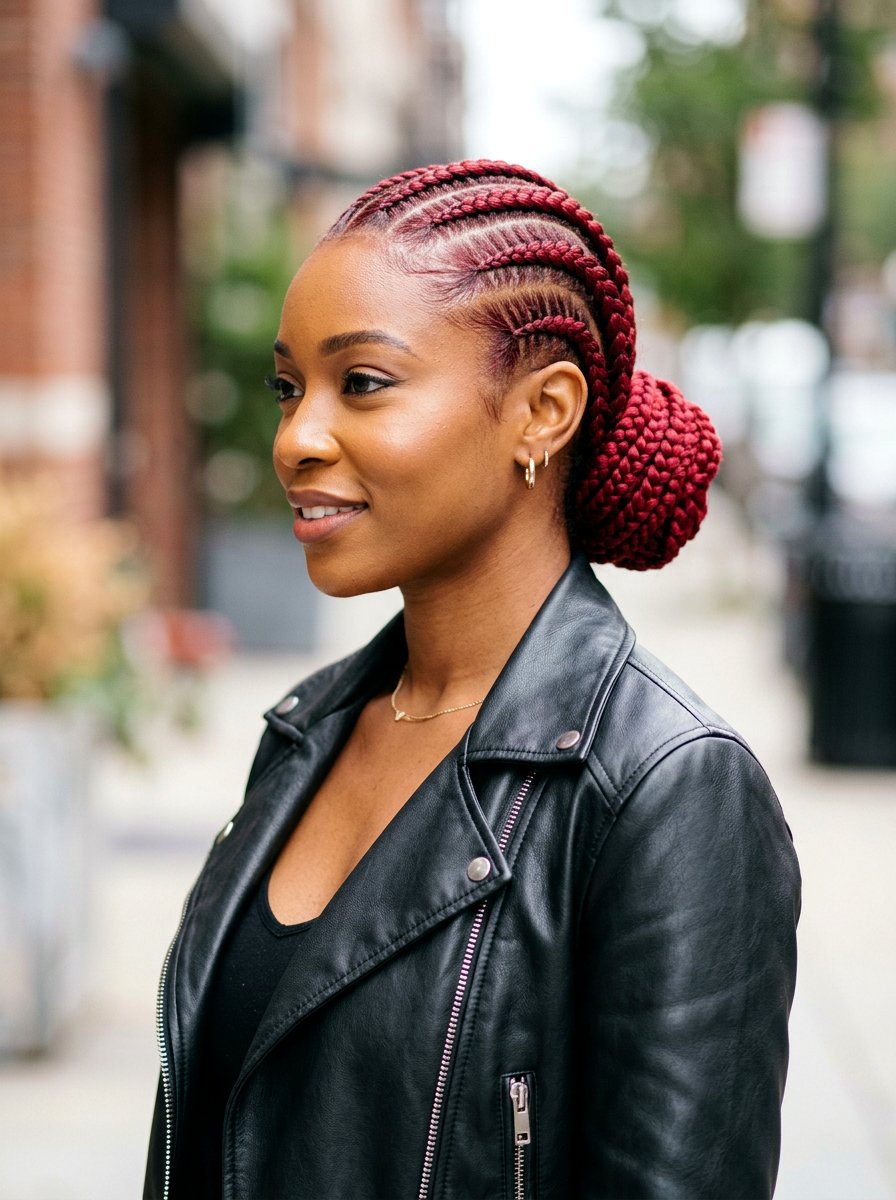 Red Straight Back Cornrows With Bun - 20 straight back cornrows with bun - 20 straight back cornrows with bun