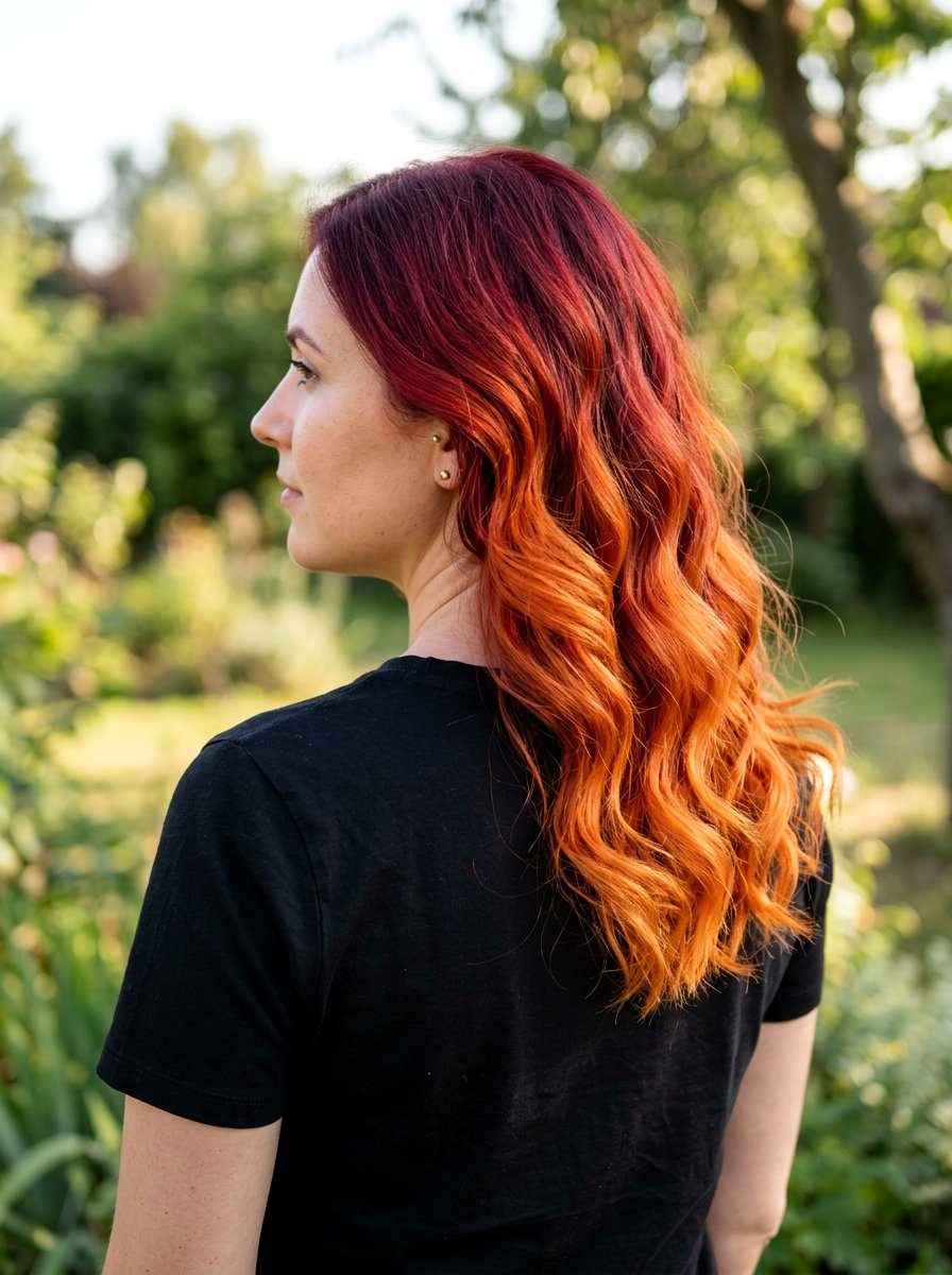 Red Sunset Ombre On Wavy Hair - 20 sunset ombre hair color - 20 sunset ombre hair color