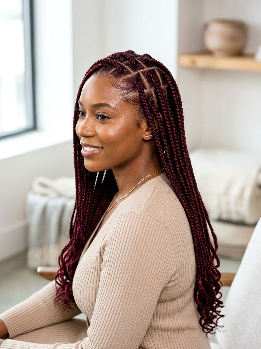 Red Triangle Part Box Braids - 20 triangle part box braids - 20 triangle part box braids