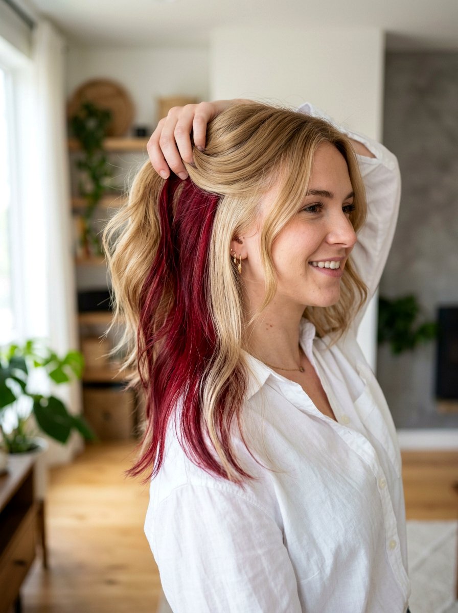 Red and Blonde Peekaboo Split Dye - 20 red and blonde split dye hair - 20 red and blonde split dye hair