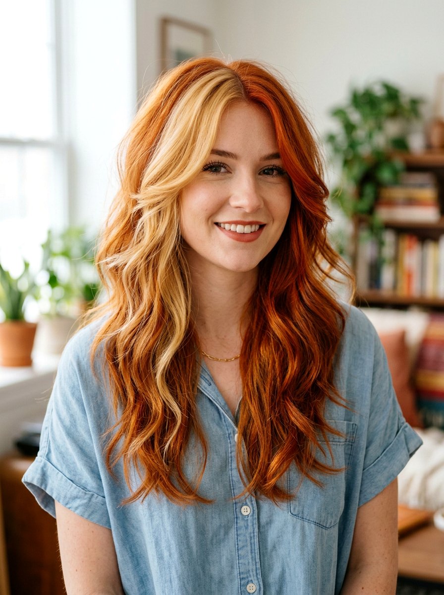 Red and Blonde Split Dye with Layers - 20 red and blonde split dye hair - 20 red and blonde split dye hair