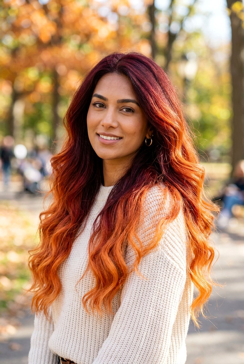 Red and Orange Sunset Hair - 20 sunset hair color ideas - 20 sunset hair color ideas