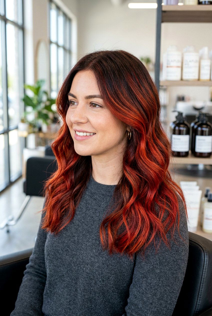 Red balayage on brown hair - 20 brown hair with red highlights - 20 brown hair with red highlights