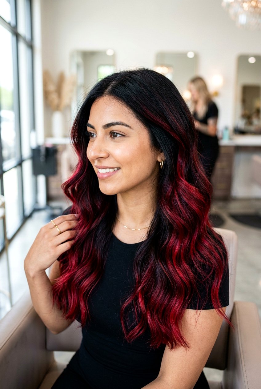 Red balayage on dark hair - 20 high contrast balayage hair - 20 high contrast balayage hair