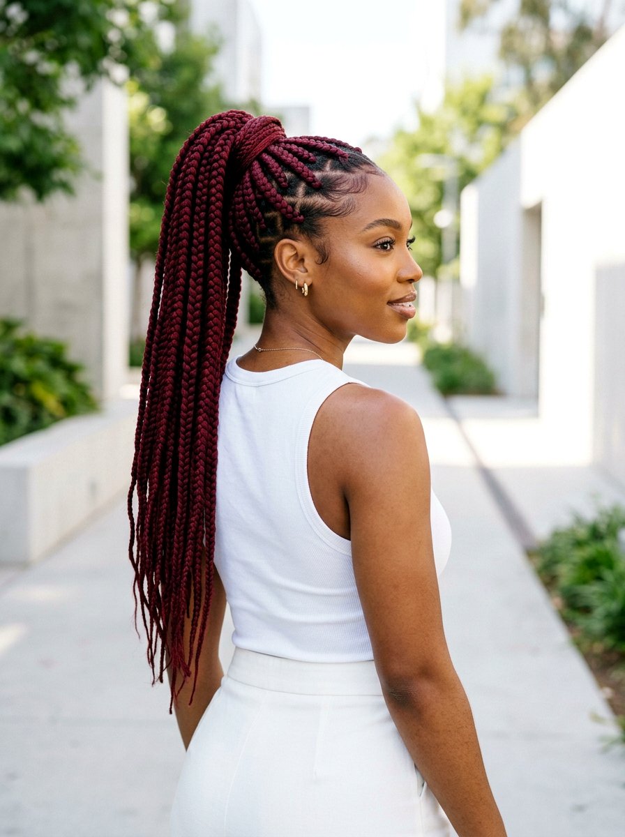 Red jumbo knotless braids ponytail - 20 jumbo knotless braids ponytail - 20 jumbo knotless braids ponytail