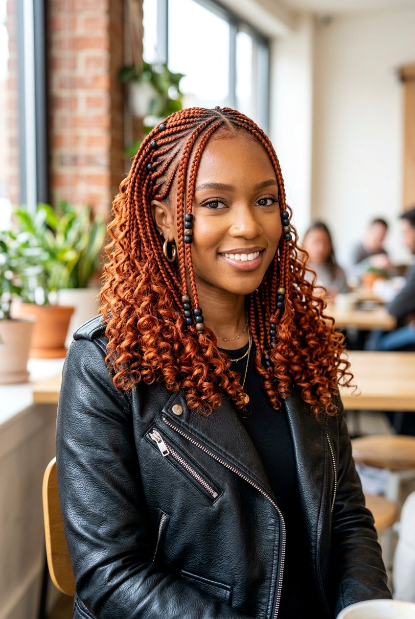 Red tribal braids with beads and curls - 20 tribal braids with beads and curls - 20 tribal braids with beads and curls