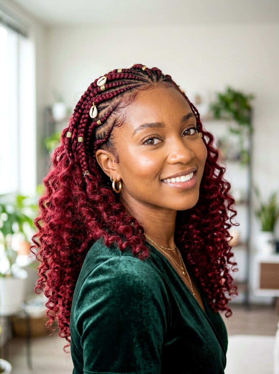 Red tribal braids with curls - 20 tribal braids with curls - 20 tribal braids with curls