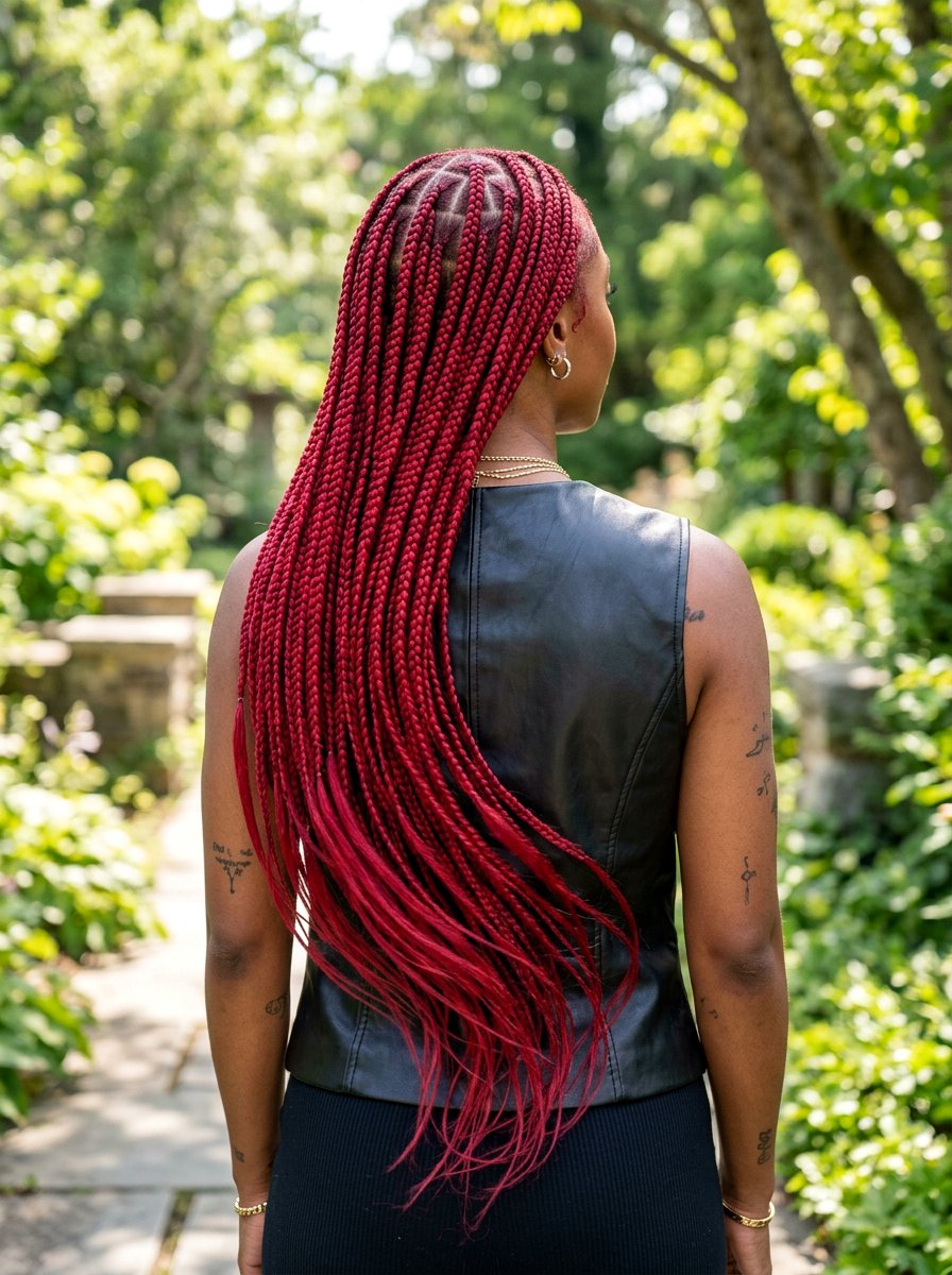 Red waist length knotless braids - 20 waist length knotless braids - 20 waist length knotless braids