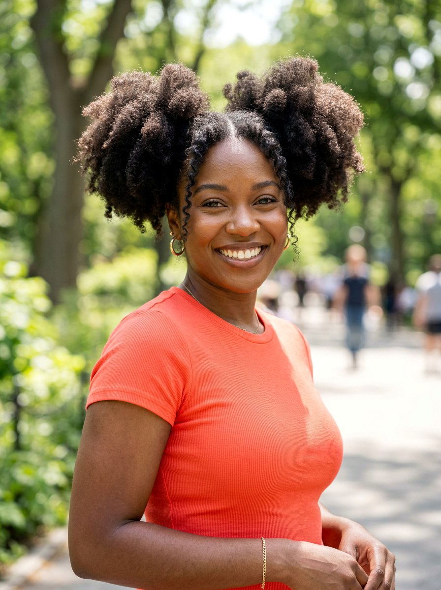 Relaxed Afro Puffs - 20 cute hairstyle for casual day out - 20 cute hairstyle for casual day out