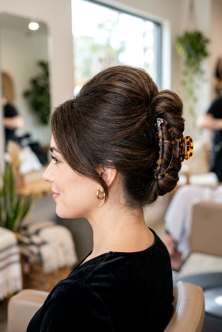 Retro Beehive Twist - 20 windy day claw clip hairstyle - 20 windy day claw clip hairstyle