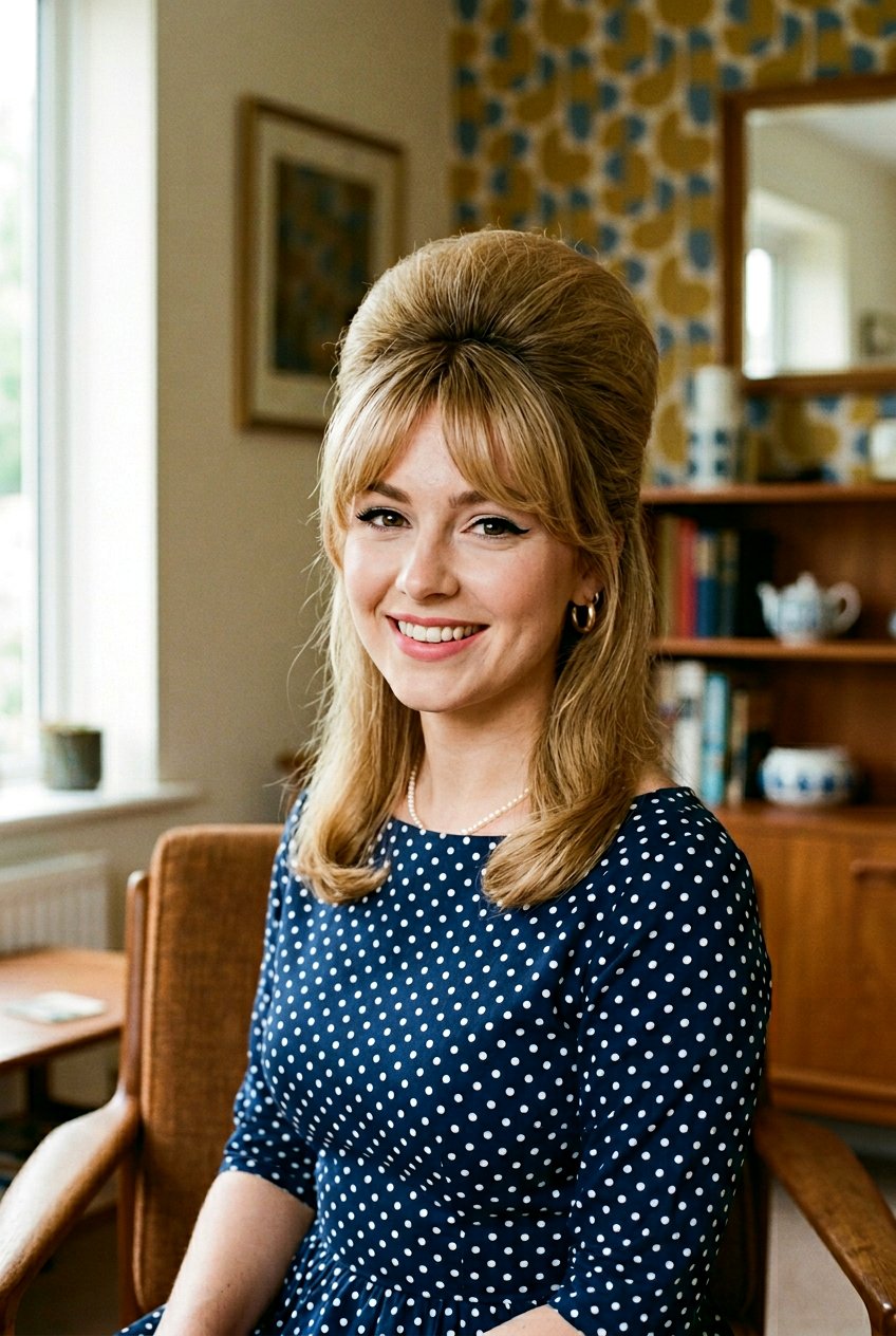 Retro Bouffant With Bardot Bangs - 20 wedding guest hairstyle for women with bangs - 20 wedding guest hairstyle for women with bangs