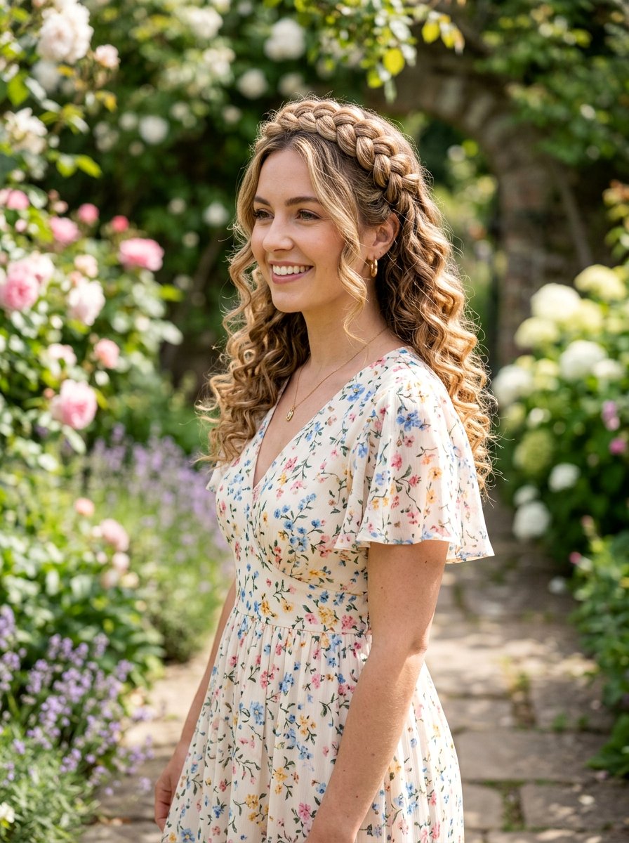 Retro Crown Braid With Curls - 20 glamorous old hollywood hair ideas - 20 glamorous old hollywood hair ideas