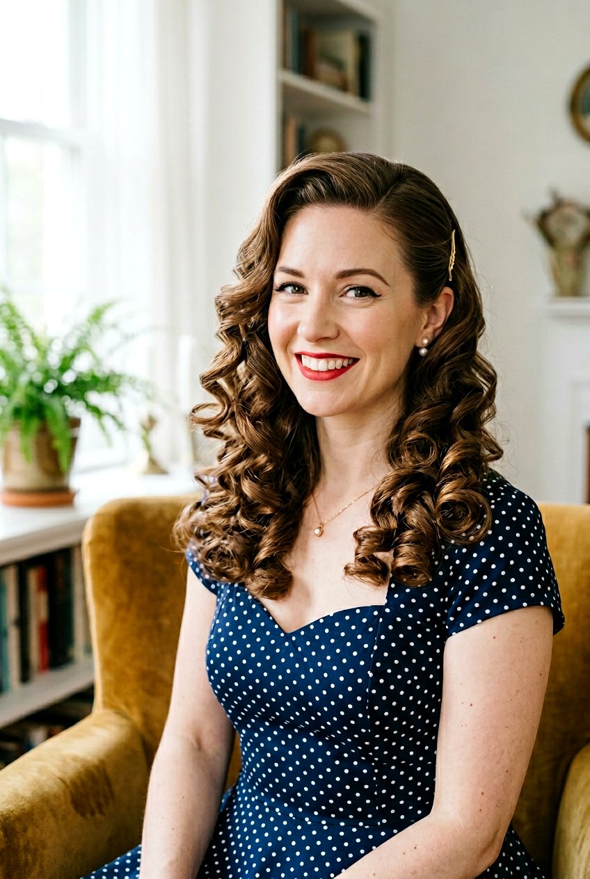 Retro Curls With Side Sweep - 20 side swept curls for wedding guest - 20 side swept curls for wedding guest