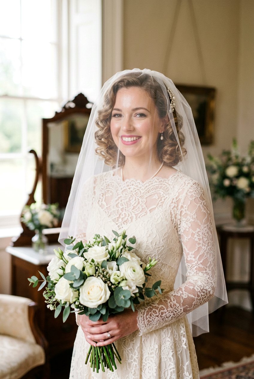 Retro Curls With Veil - 20 bridal hairstyle with vintage waves - 20 bridal hairstyle with vintage waves