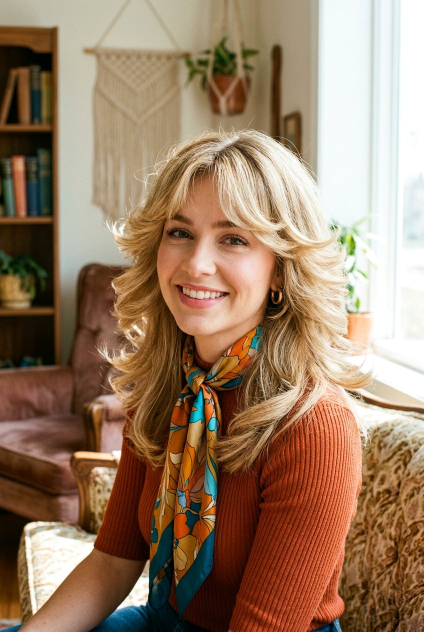 Retro Feathered Flip - 20 feathered bangs for older women - 20 feathered bangs for older women