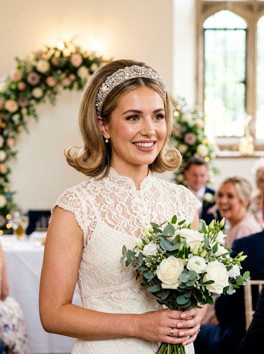 Retro Flipped Bob Wedding Hair - 20 simple bridal hairstyle for short hair - 20 simple bridal hairstyle for short hair