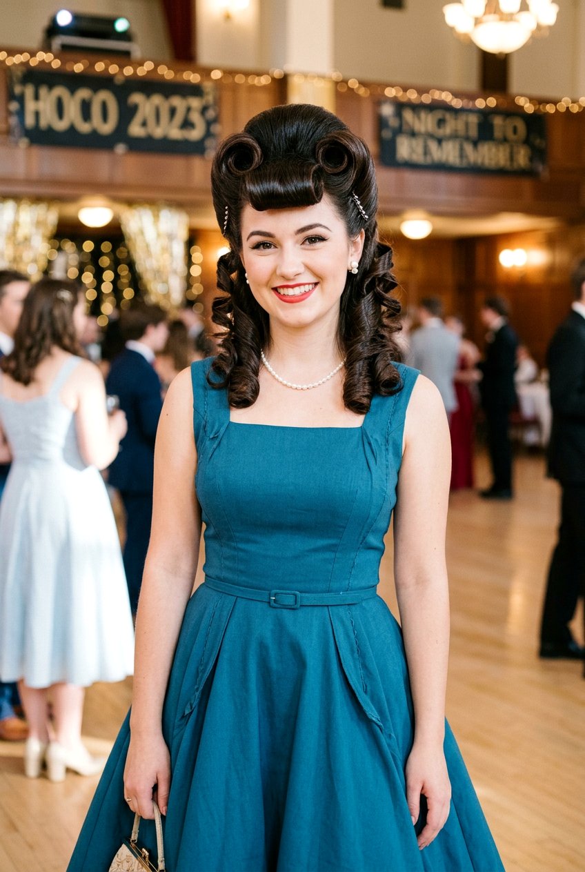 Retro Pin Up Inspired Hoco Hairstyle - 20 hoco hairstyles - 20 hoco hairstyles