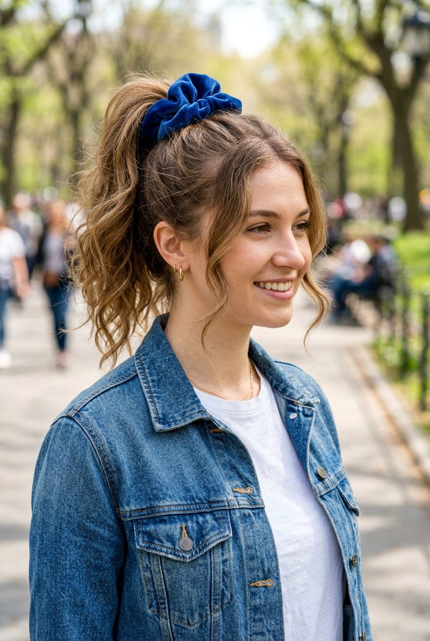 Retro Scrunchie Ponytail - 20 y2k ponytail with face framing strands - 20 y2k ponytail with face framing strands