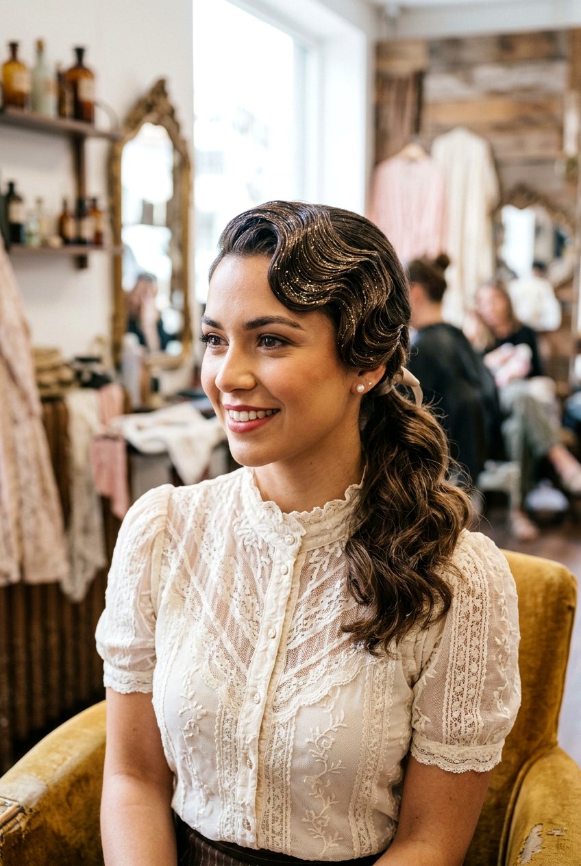 Retro Wave Glitter Ponytail - 20 birthday hairstyle with glitter ponytail - 20 birthday hairstyle with glitter ponytail