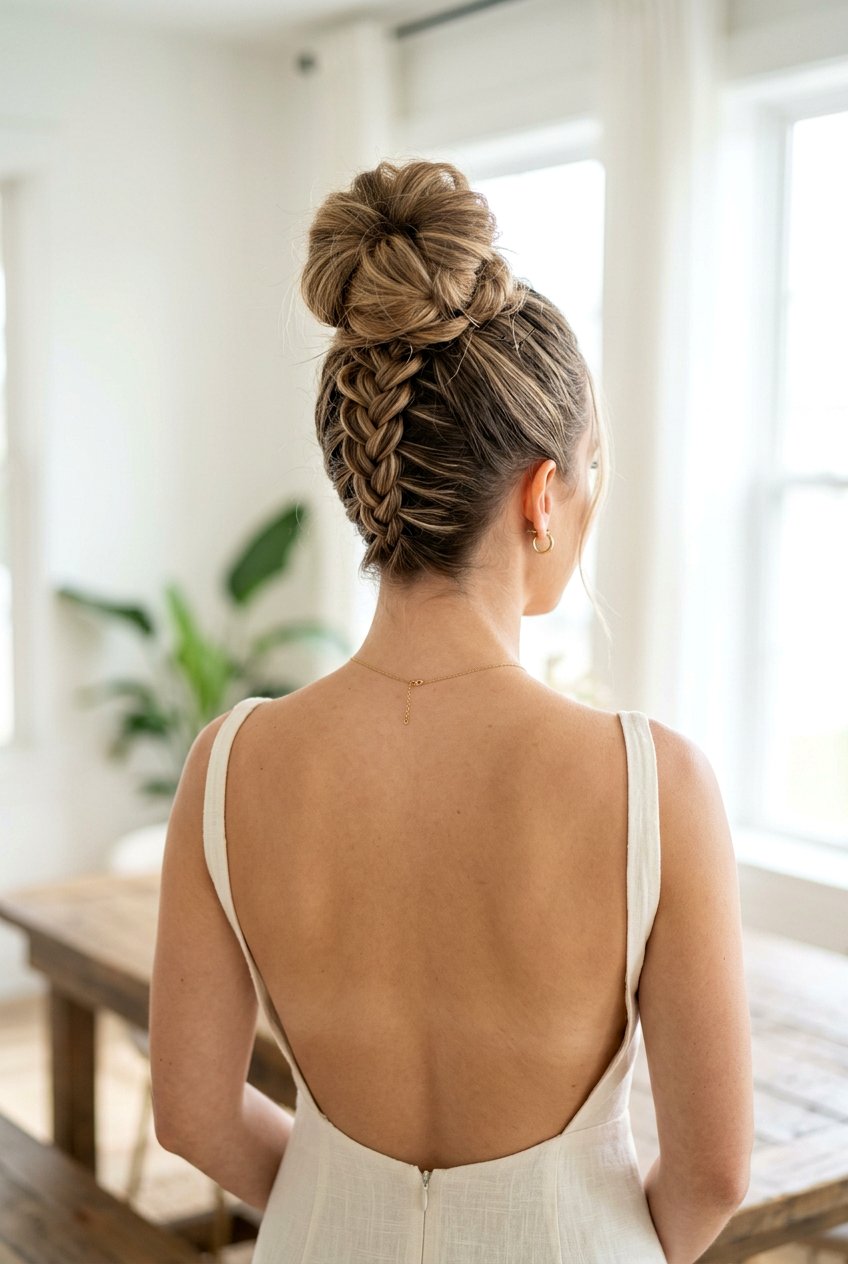 Reverse Braid Into Top Knot - 20 bridal hairstyle with romantic braid - 20 bridal hairstyle with romantic braid