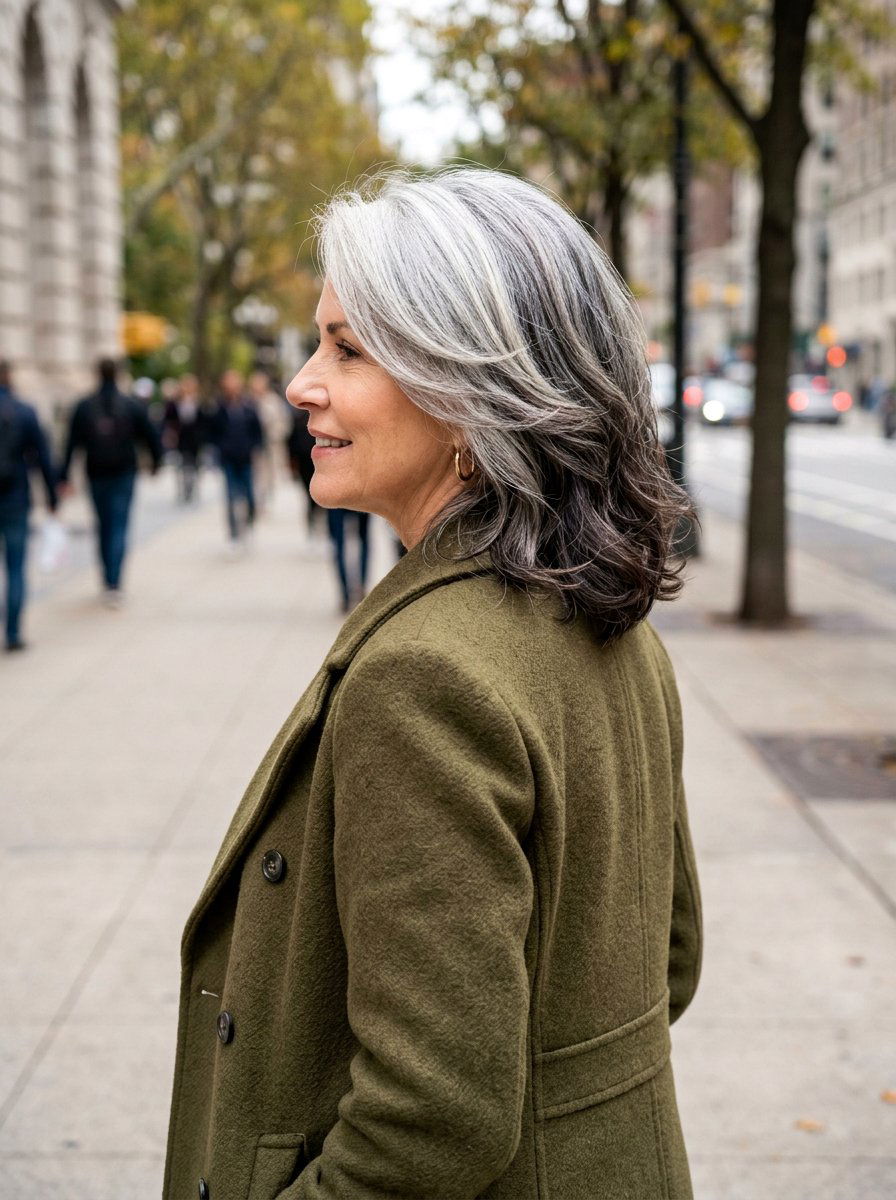 Reverse balayage for gray hair - 20 salt and pepper lowlights - 20 salt and pepper lowlights