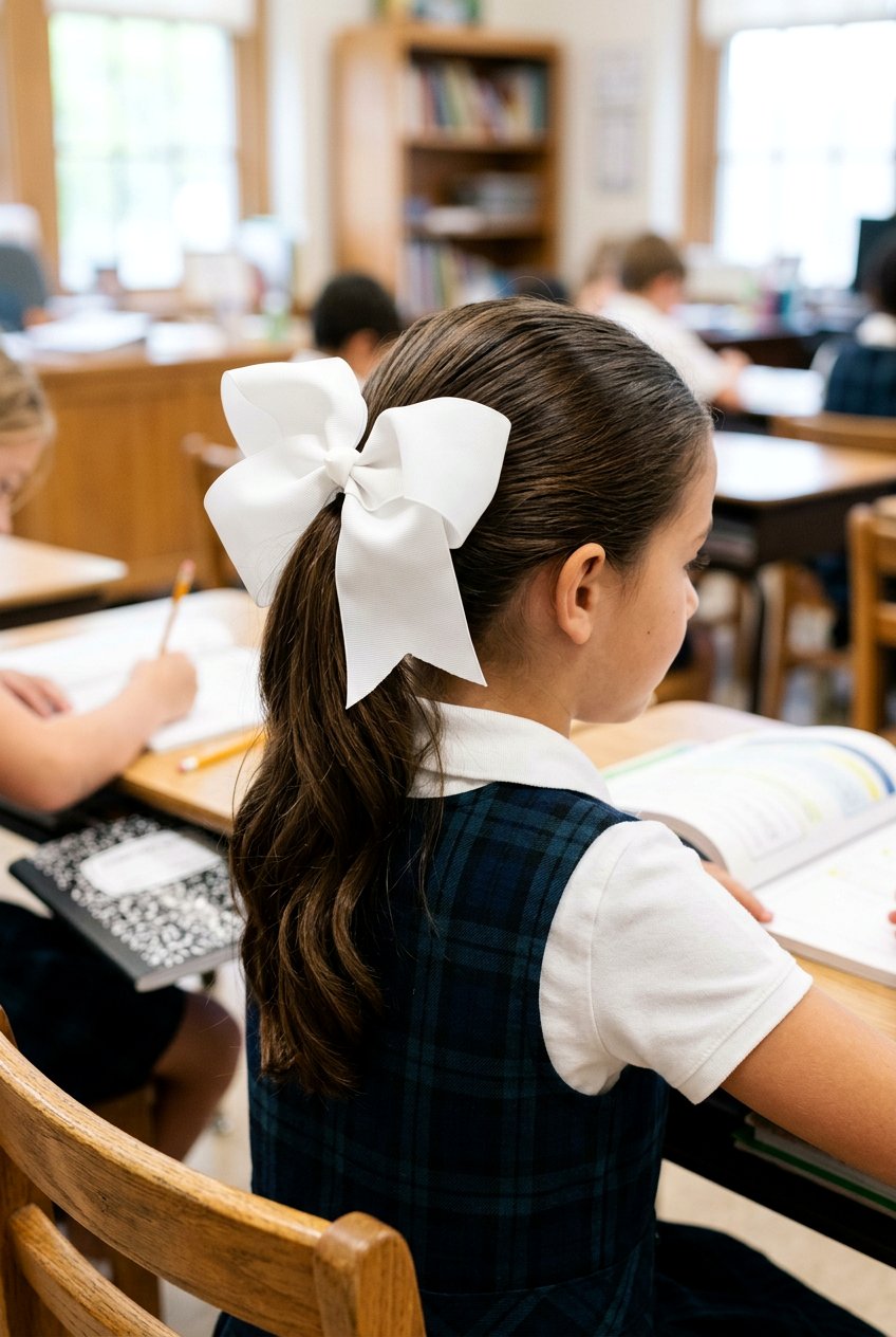 Ribbon Bow Accented Ponytail - 20 cute school hairstyle with ribbon - 20 cute school hairstyle with ribbon