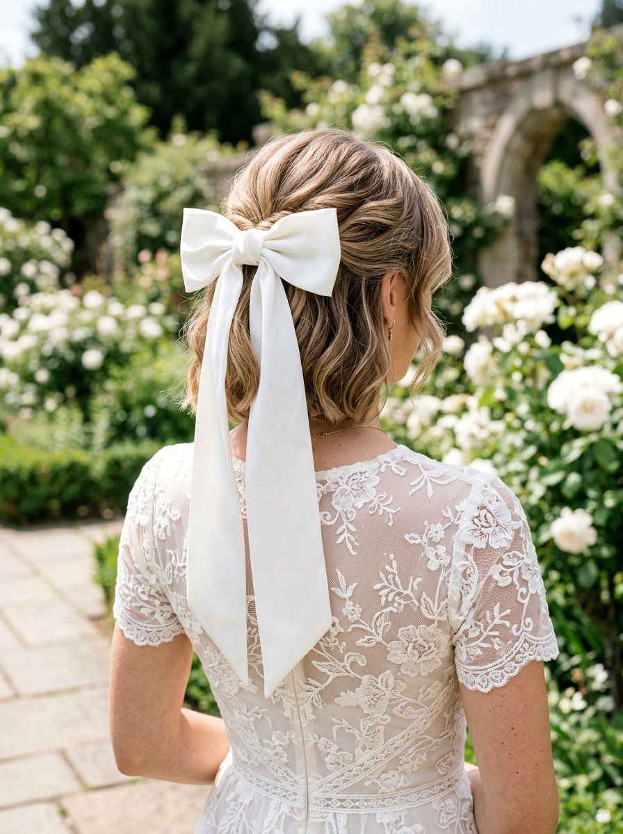 Ribbon Bow Bridal Bob - 20 wedding hairstyles for short bob hair - 20 wedding hairstyles for short bob hair