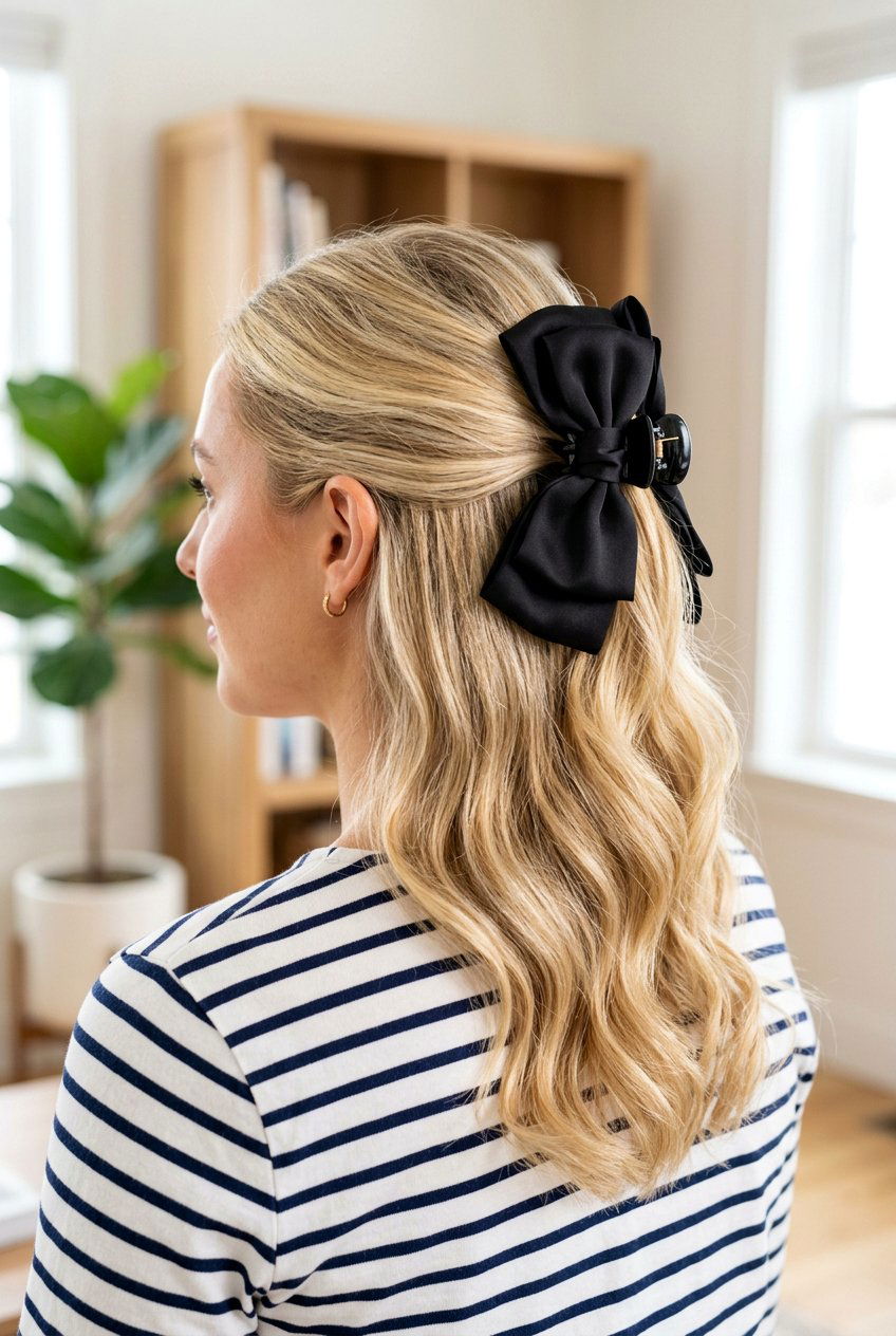 Ribbon Bow Claw Clip - 20 claw clip half up hairstyle - 20 claw clip half up hairstyle