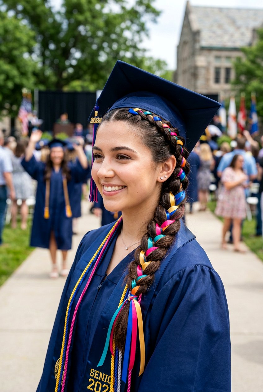 Ribbon Braided Accents - 20 graduation hairstyle for teenage girls - 20 graduation hairstyle for teenage girls