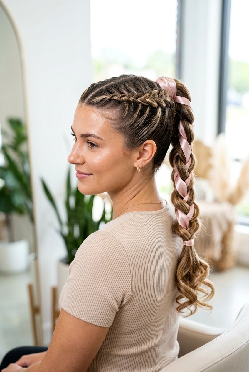 Ribbon Braided Ponytail - 20 coquette ribbon hairstyle - 20 coquette ribbon hairstyle
