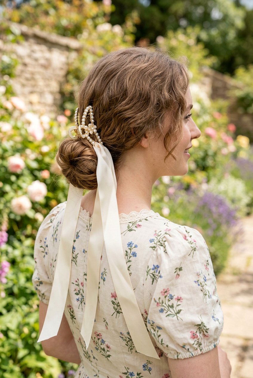 Ribbon Claw Clip Bun - 20 y2k bun with claw clip - 20 y2k bun with claw clip