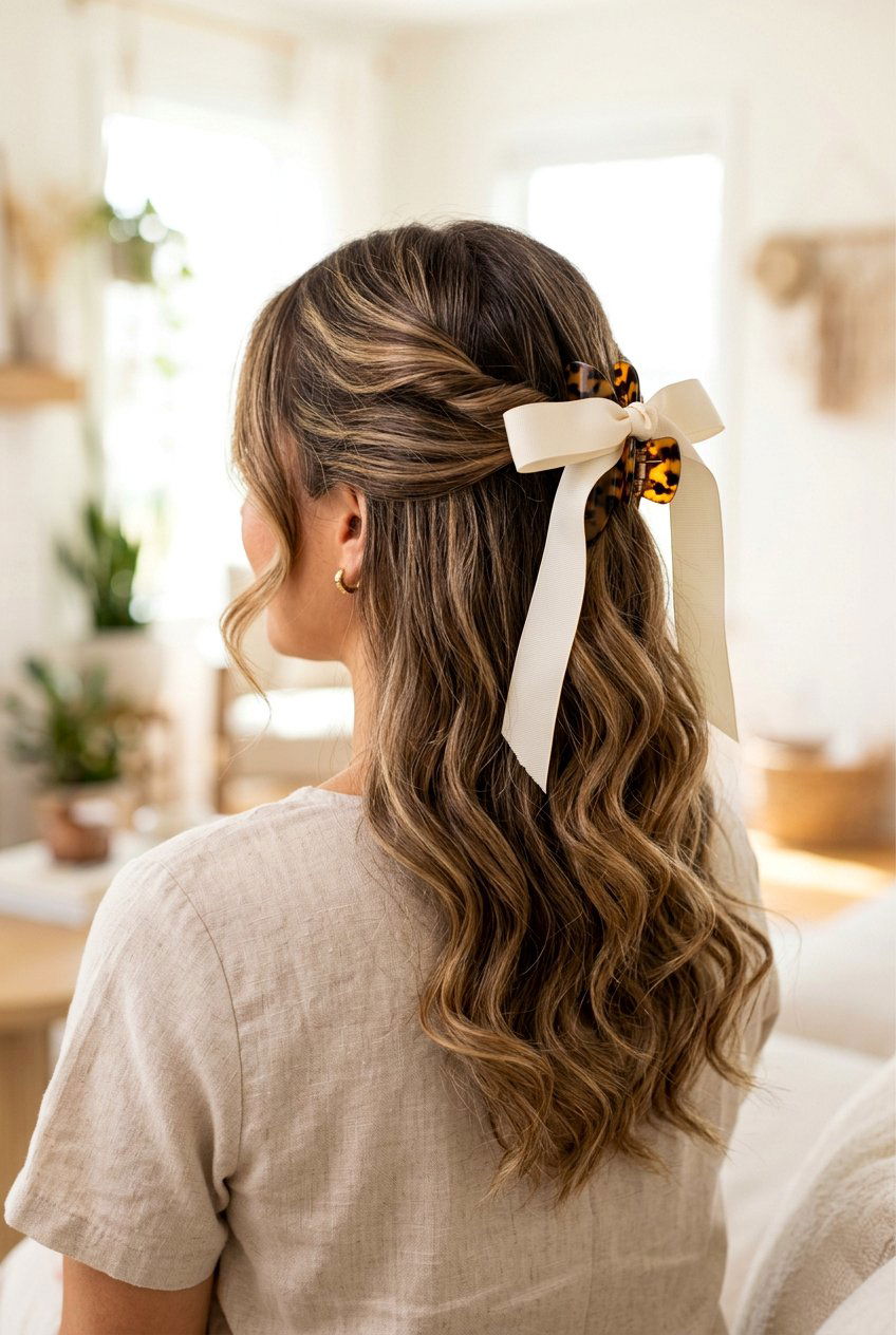 Ribbon Claw Clip Half Up Hairstyle - 20 coquette ribbon hairstyle - 20 coquette ribbon hairstyle