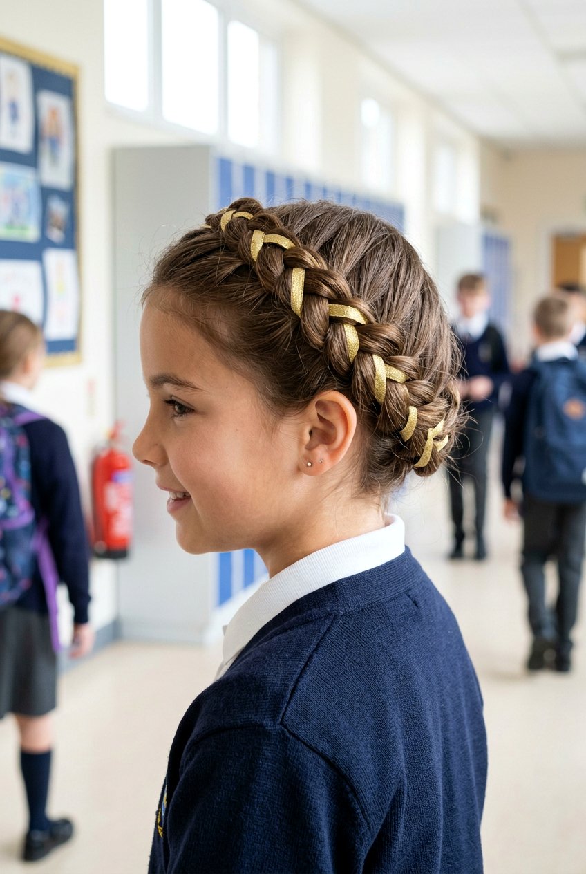 Ribbon Crown Braid - 20 cute school hairstyle with ribbon - 20 cute school hairstyle with ribbon